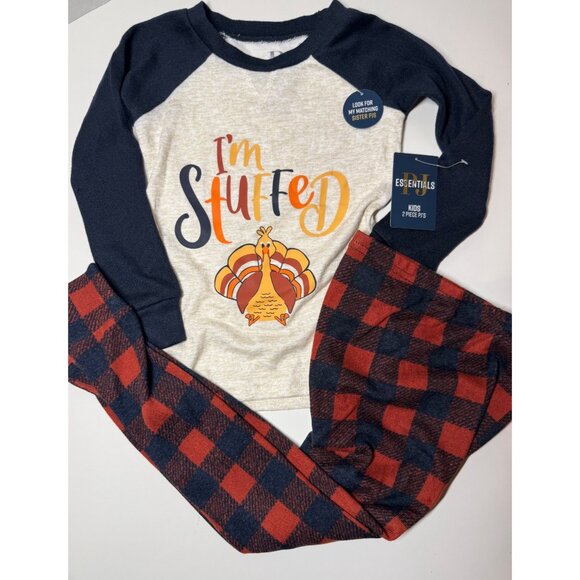 PJ Essentials Thanksgiving pajamas PJ pants set Turkey I'm Stuffed 4T NWT SOFT - Picture 5 of 5